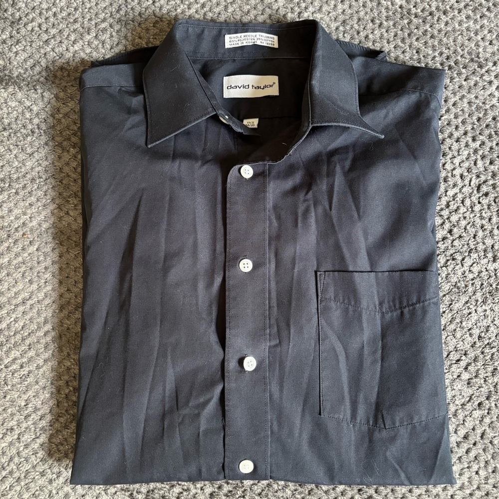 David Taylor Mens Black LongSleeve DressShirt 15.5 34/35 Single Needle Tailoring